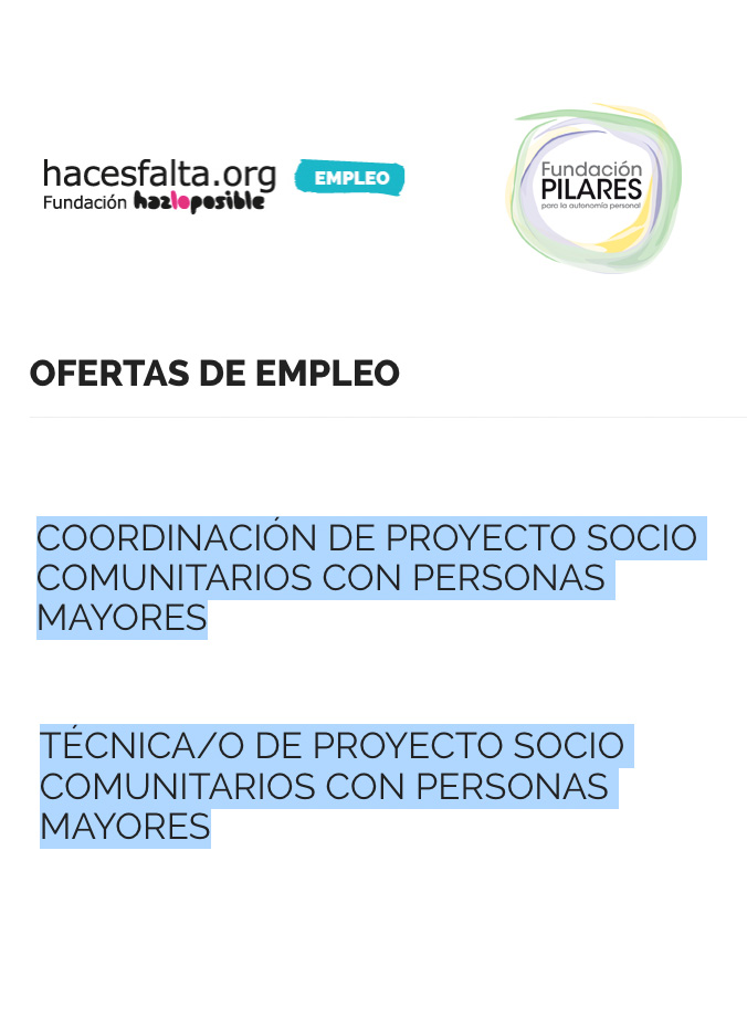 Oferta de empleo: proyecto socio comunitarios con personas mayores. Coordinación y técnico/a